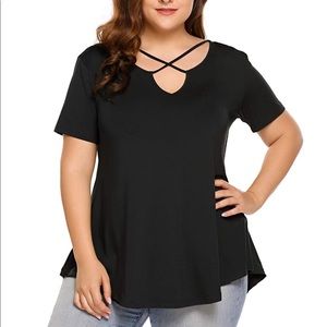 Womens Plus Size Tunic Tops Criss Cross V Neck